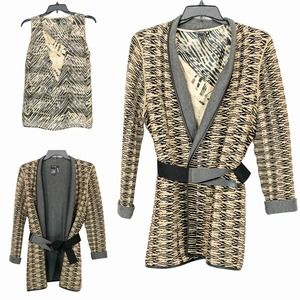 Nic & Zoe Animal Print Top and Cardigan with Belt. Large